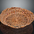 Handwoven Rattan Basket With Intricate Round Brown Pattern Traditional Decorative Storage