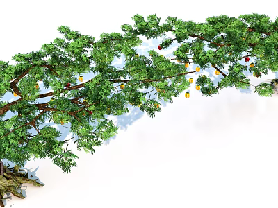 Lush Green Arbor With Curved Branches And Colorful Fruits In Natural Setting 3d model