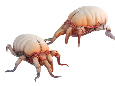 Realistic 3D Parasitic Creatures With Beige Body and Red Tentacles 3d model