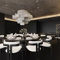 Modern Private Dining Room With Round Table Illuminated Wall And Chairs 3d model