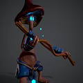 Mushroom Headed Humanoid Characters In Blue Shorts Holding Wooden Sticks With Glowing Particles