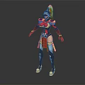 Female Warrior Character In Ornate Red Black Armor With Golden Decorations And Helmet