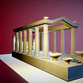 Classical Style Pergola With Columns Steps And Decorative Urns Against Red Backdrop 3d model