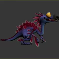 Blue Mythical Creature Character With Red Feathers Large Yellow Eyes And Black Snout