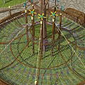 Garden Ornament With Tree Centered Rope Net And Wooden Frame In Grass Area