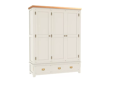 White Wooden Top Wardrobe With Three Doors And Bottom Storage Drawers 3d model