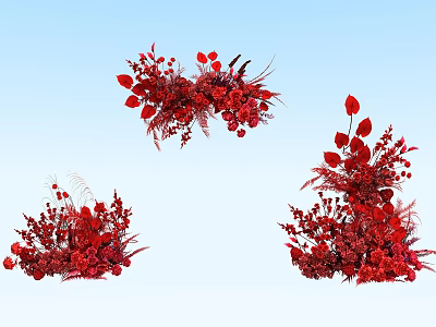 Red Floral Decor Arrangements With Blue Background And Various Styles 3d model