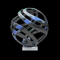 Intricate Modern Metal Spherical Sculpture With Intertwined Strips On White Base