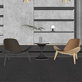 Brown And Beige Chairs With Small Round Table Gray Shelves Plant Lamp In Modern Space