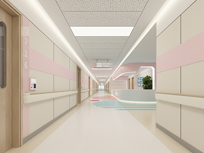 modern aisle maternal and child hospital nurse station walkway 3d model