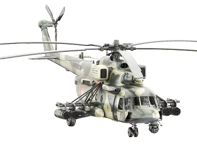 Military Camouflage Helicopter With Twin Rotors And Detailed Fuselage Design 3d model