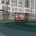Outdoor Basketball Court With Blue Flooring Fence Lighting And Logo Design