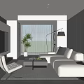 Modern Living Room Interior With White Sofa Coffee Table Floor Lamp And Potted Plant