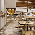 Stylish Restaurant Interior With Wooden Tables Chairs Menu Board And Wall Lighting