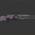 Futuristic Sci Fi Gun Design With Metallic Body Green Glowing Accents And Targeting Reticles