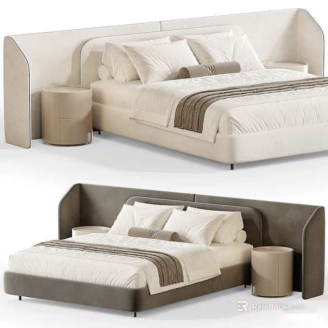 Modern Upholstered Double Bed With Matching Nightstands And Neutral Bedding 3d model