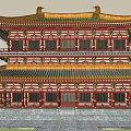 Ancient Chinese Architecture With Multi Story Structure Traditional Curved Eaves And Red Wooden Walls