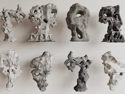 Natural Stone Wood Decorative Pieces With Unique Hollow Shapes And Ornamental Carvings 3d model