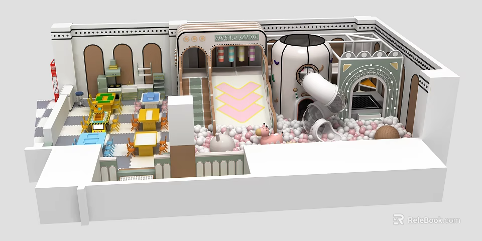 Indoor Kids Playground With Slide Ball Pit And Interactive Play Areas 3d model 