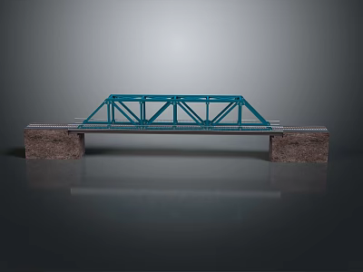 Blue Steel Truss Bridge Structure With Brick Red Piers And Metal Frame 3d model