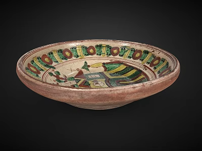 Traditional Ceramic Bowl With Colorful Decorative Rim And Intricate Painted Design 3d model