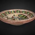 Traditional Ceramic Bowl With Colorful Decorative Rim And Intricate Painted Design