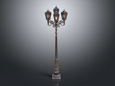 Vintage Classic Metal Floor Lamp With Three Lights And Decorative Column Base 3d model