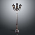 Vintage Classic Metal Floor Lamp With Three Lights And Decorative Column Base
