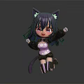 Game And Movie Character 3D Cartoon With Purple Hair Cat Ears Tail Playful Jumping Pose