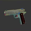 Classic Silver Metal Pistol With Wooden Grip Isolated On Gray Background