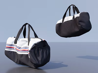 Black And White Striped Duffel Bags With Hand Straps For Travel Use 3d model
