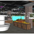 Spacious Supermarket Department Store With Brick Walls Wooden Ceiling Hanging Lights And Well Stocked Shelves