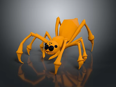 Orange Spider 3D Model With Black Eyes Eight Legs And Minimalist Geometric Design 3d model