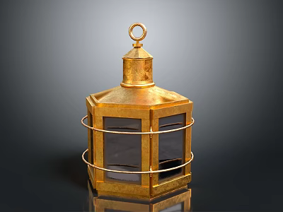 Decorative Golden Lantern With Ornate Metal Frame And Glass Panels 3d model