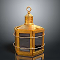 Decorative Golden Lantern With Ornate Metal Frame And Glass Panels