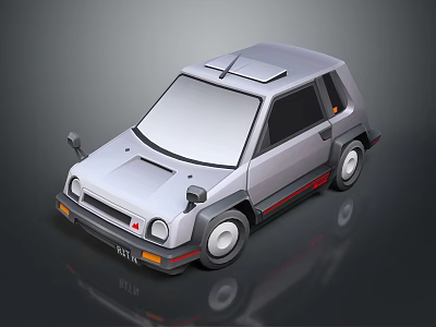 Silver Small Car With Roof Rack Red Trim And Cartoon Style Design 3d model