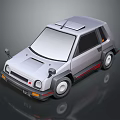 Silver Small Car With Roof Rack Red Trim And Cartoon Style Design