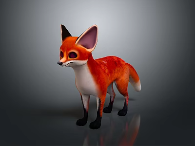 Cartoon Style Red And White Fox Character With Large Ears 3d model