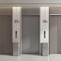Modern Elevator Lobby With Metallic Doors Floor Numbers 21F 10F And Trash Bins