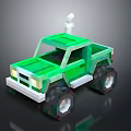 Pixel Art Style Green Off Road Truck With Large Tires And White Roof Antenna