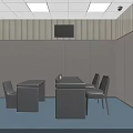 Modern Office Interior With Blue Carpet Gray Table Chairs White Walls And Ceiling Lights