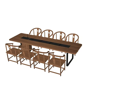 Wooden Traditional Tea Table and Chairs with Built-in Black Tea Tray Design 3d model