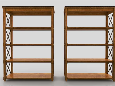 Pair of Traditional Wooden Bookcases With X Shaped Details And Multiple Shelves 3d model