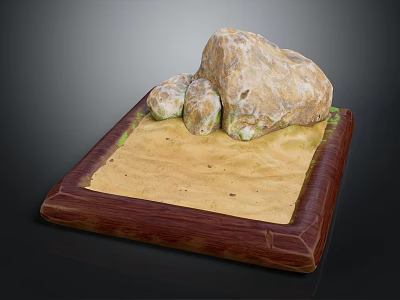Natural Stone Pieces On Wooden Base Featuring Natural Texture For Decorative Tabletop 3d model