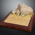 Natural Stone Pieces On Wooden Base Featuring Natural Texture For Decorative Tabletop
