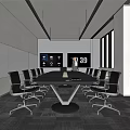 Modern Conference Room Interior With Long Table Black Chairs Large Screens Digital 39 And Presenter