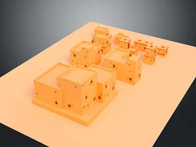 Modern Orange Cube Architectural Models Arranged on Light Display Board 3d model