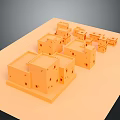 Modern Orange Cube Architectural Models Arranged on Light Display Board 3d model