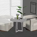 Curved White Chairs And Round Wooden Table With Yellow Flowers Cups Blinds VOGUE Poster