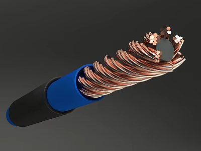 Industrial Equipment Electrical Cable With Blue Sheath Black Outer Layer And Copper Wires 3d model